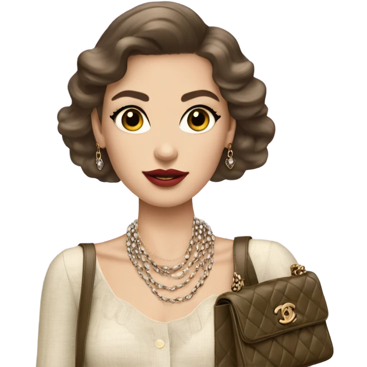 light-skinned Brunette Chanel girl with Miumiu bag and a Chanel necklace  emoji