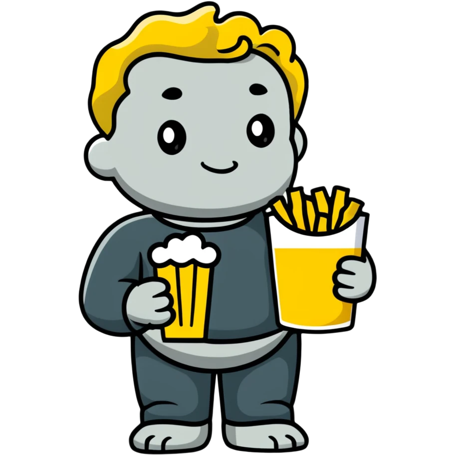 Belgian Manneken Pis statue with beer and fries emoji