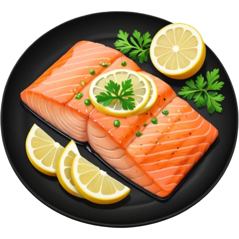 Grilled Salmon With Lemon Butter on a black plate emoji