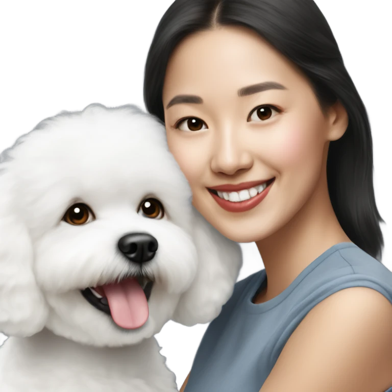 A cute and happy bichon frise with an Asian woman  emoji