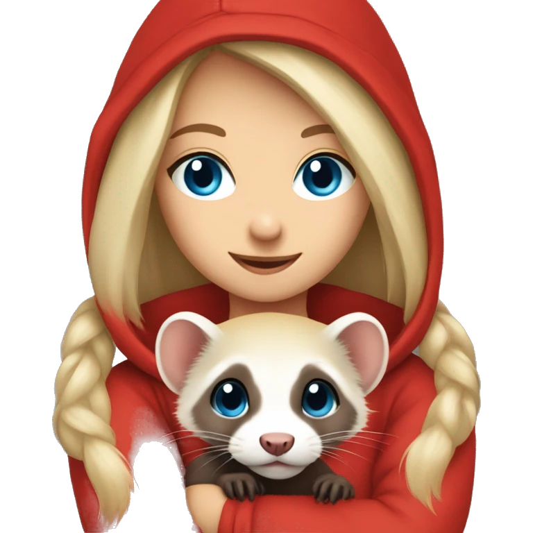 Ferret in hands of a blond girl with blue eyes in red hoodie  emoji