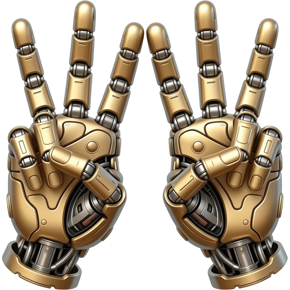 cyberpunk  - the touch of the fingers of two bronze palms as in Michelangelo's painting in the Sistine Chapel, but mechanically constructed emoji