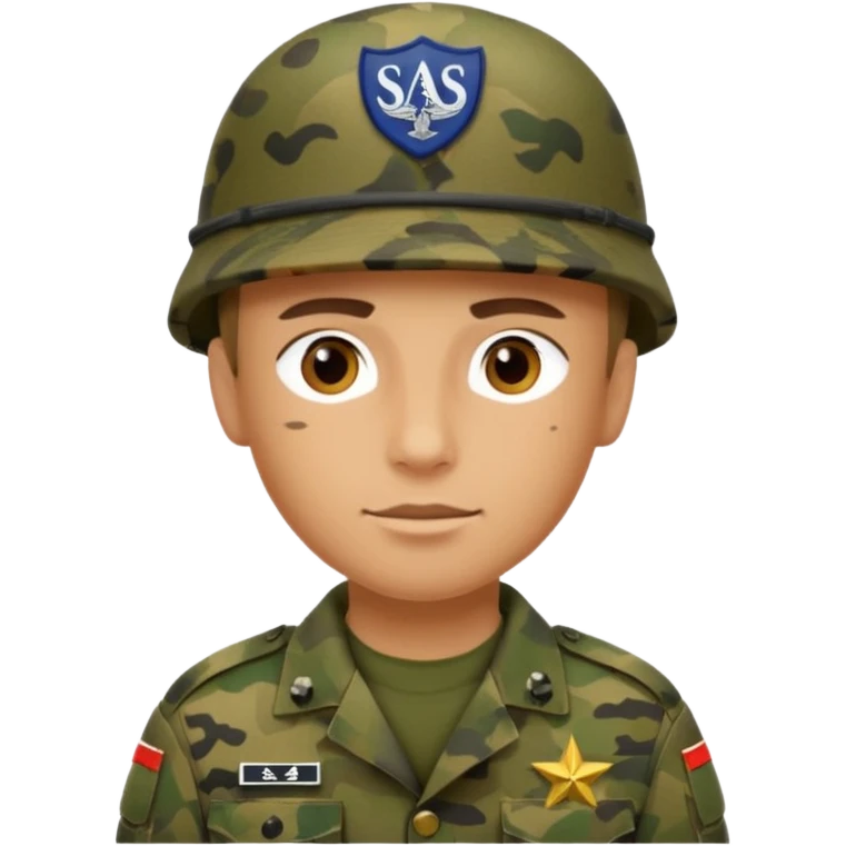 salotiertem Soldaten in Tarnfarbe und den SAS Buchstaben auf der Mütze und Uniform emoji