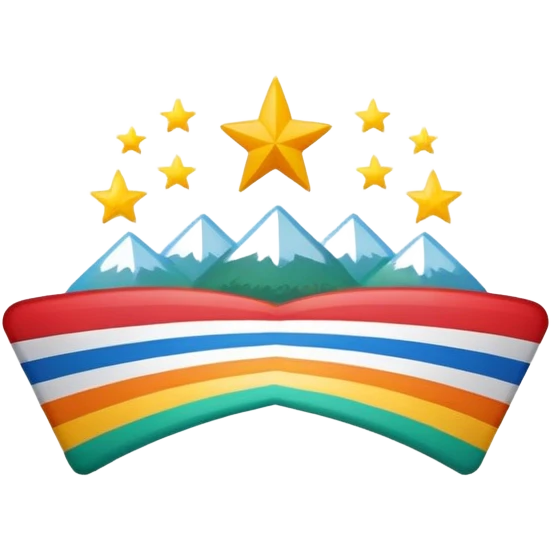 A country with black lines 5 white stars in middle and colorfull emoji