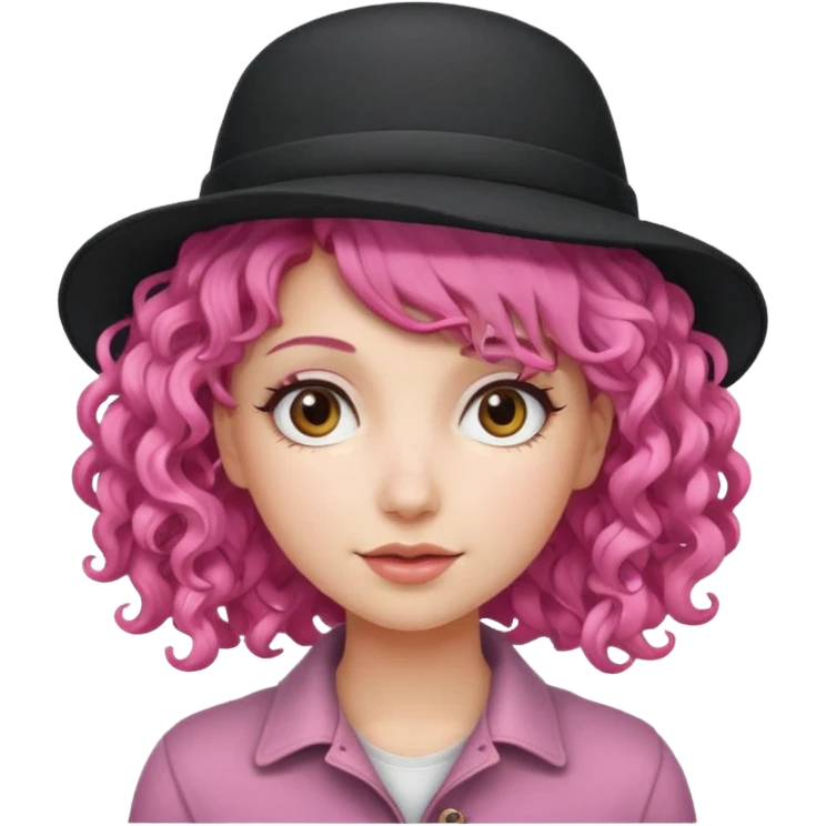 woman, curly haired, pink haired, hat  emoji