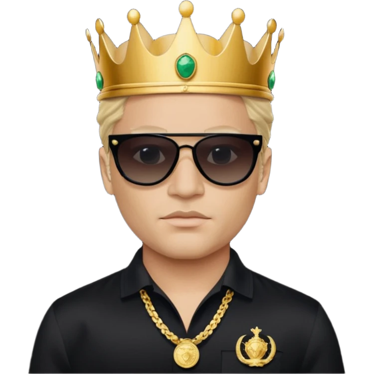 un principe con una corona de rolex con unos lentes Versace máscara todos negros y una camisa chemise Lacoste emoji