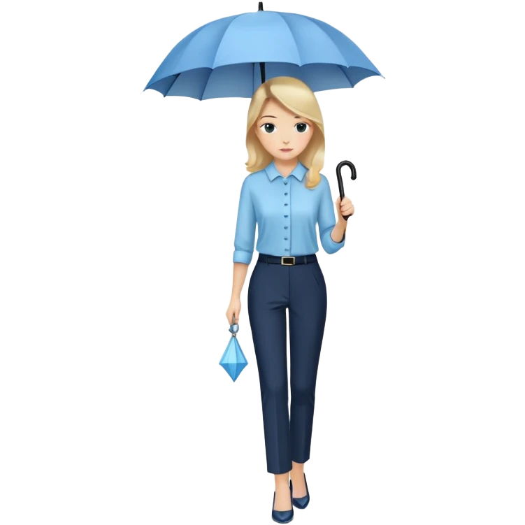 female smart light blue blouse, dark trousers, shoes. one hand holding an umbrella emoji