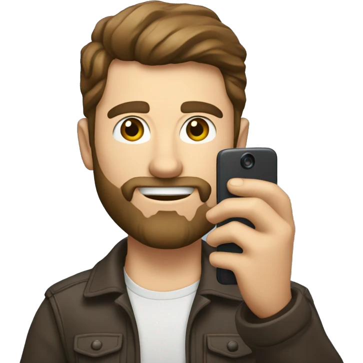 a caucasian man with brown hair and beard taking a selfie with his phone emoji