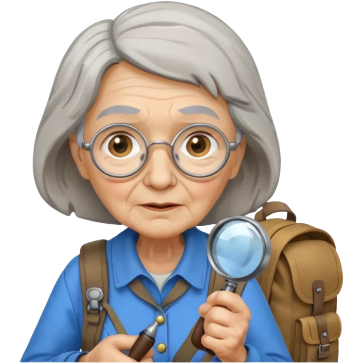 Explorer old woman with backpack and magnifying glass emoji
