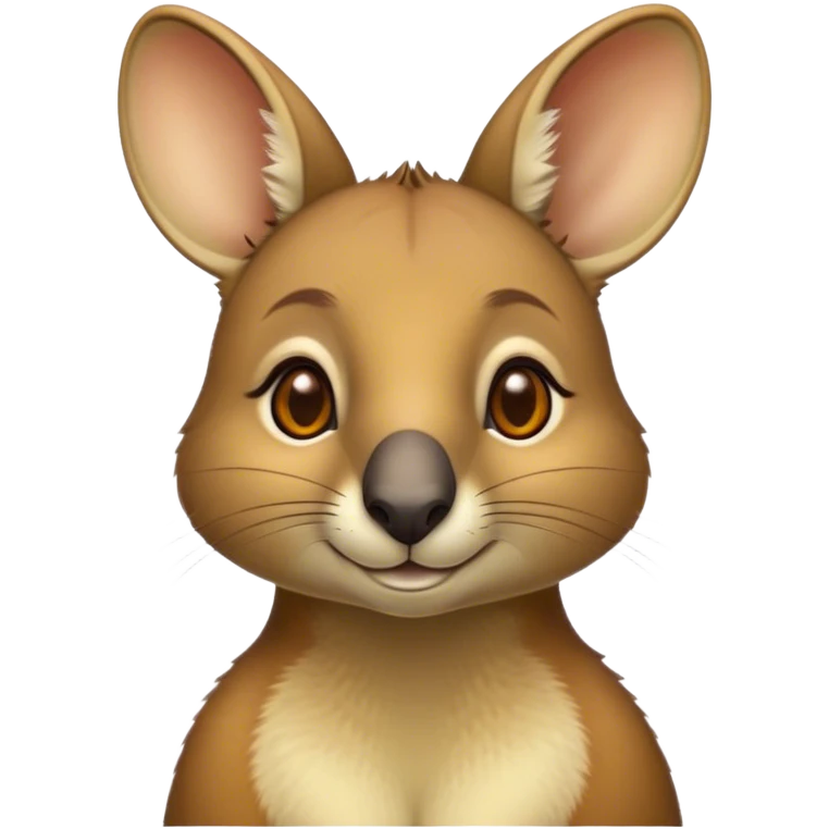 Cinematic Noble Wallaby Portrait Emoji, Poised and regal, with a compact, agile build and a soft, well-groomed fur of warm tan and light brown hues, deep-set soulful amber eyes and perky ears, Simplified yet sharp and sophisticated features, highly detailed, glowing with a soft, dignified glow, high shine, intelligent and spry, stylized with an air of bushland elegance, focused and attentive, soft glowing outline, capturing the essence of a watchful and confident marsupial, so majestic it feels as though it could hop out of the screen with effortless authority! emoji