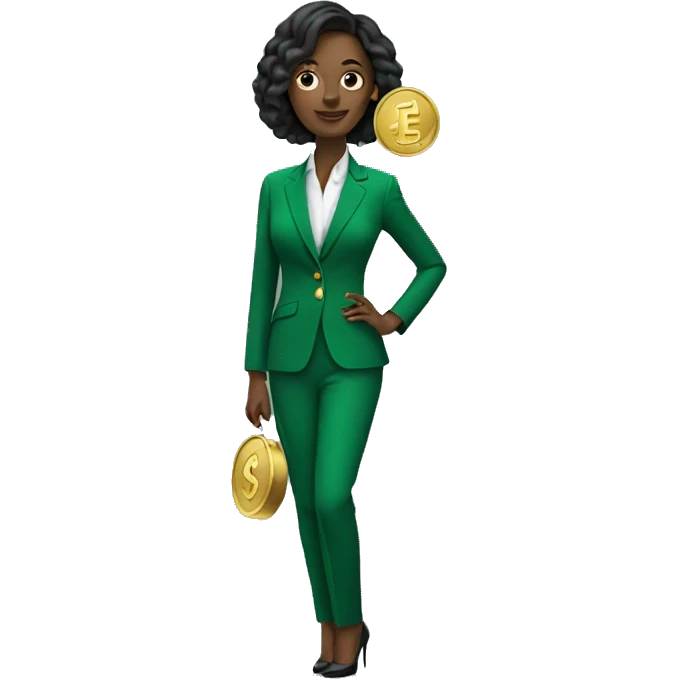 Posh-woman-with-green-suit-holding-golden-coins only head and sholders emoji