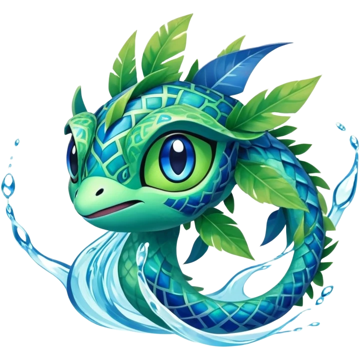 Elemental grass-type-water-type magical colorful exotic animesque Pokémon-Fakémon-animal-creature emoji