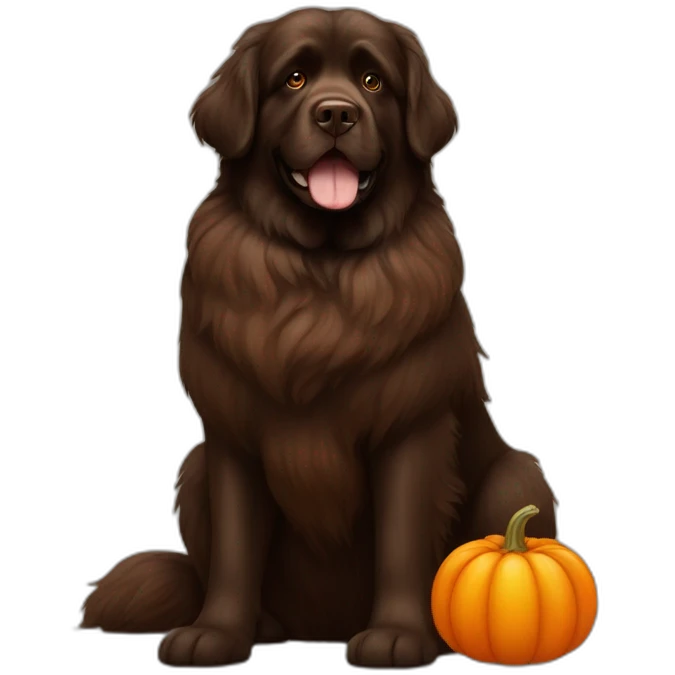 brown newfoundland dog with a pumpkin emoji