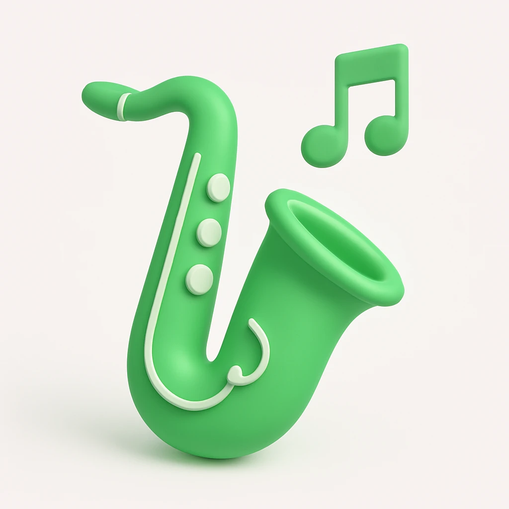 saxophone with musical notes, 3D green style emoji