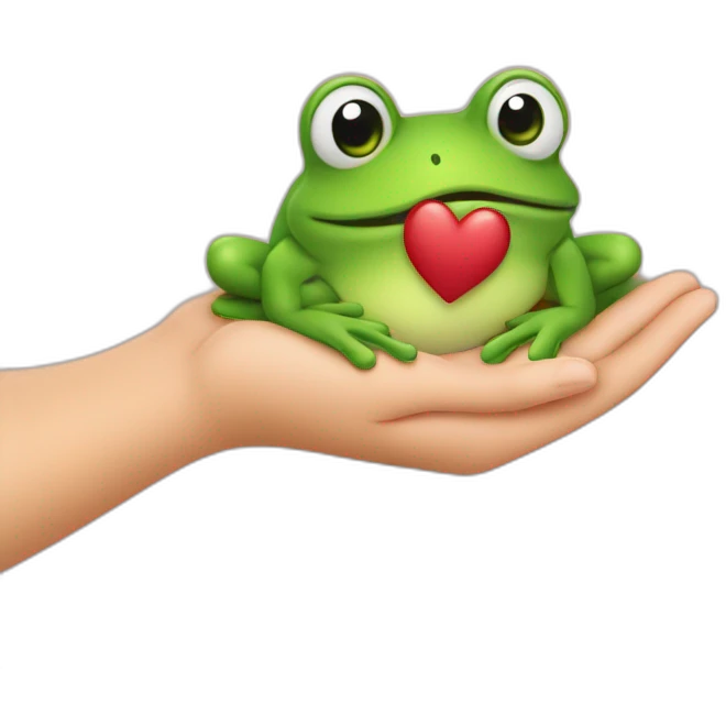 Grenouille qui tient un coeur dans ses mains emoji