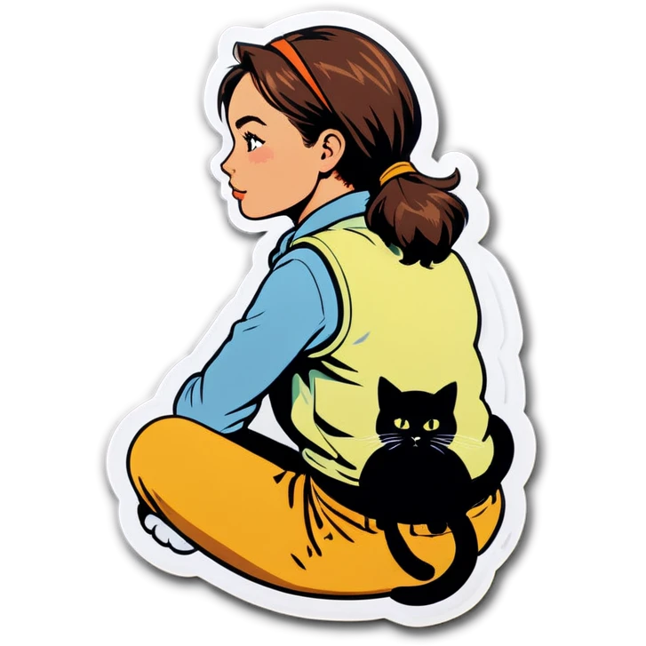 Woman on back with cat sat emoji