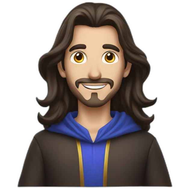 Brunette man with medium hair as wizard happy emoji