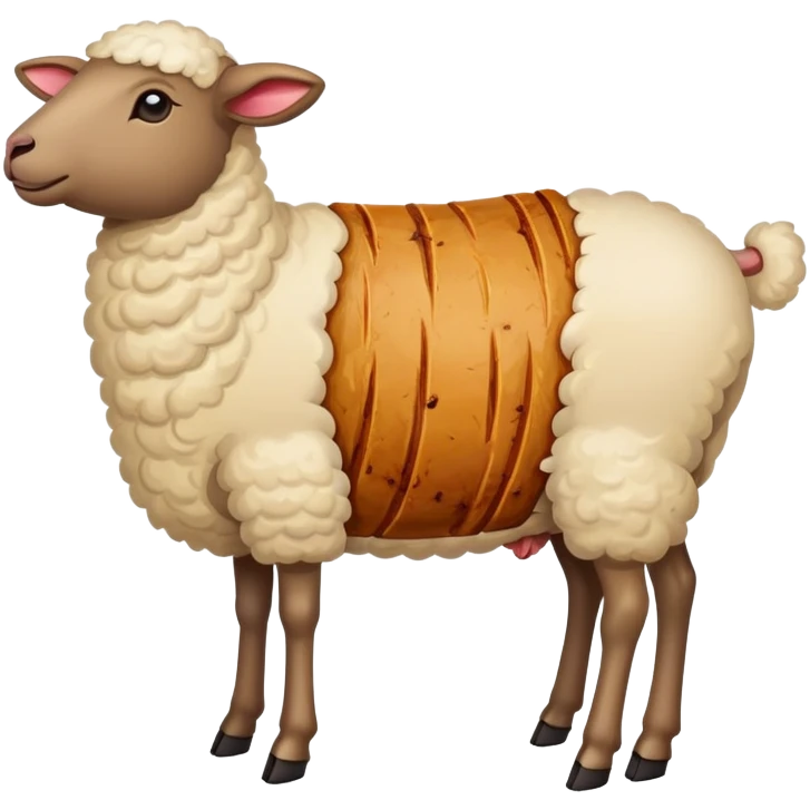 Xinjiang whole roasted lamb on spit with spices, simplified emoji style with bold outlines and bright colors, cartoon style entire cooked sheep emoji