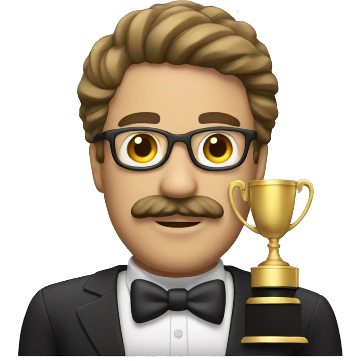 mustached man with winner trophy emoji