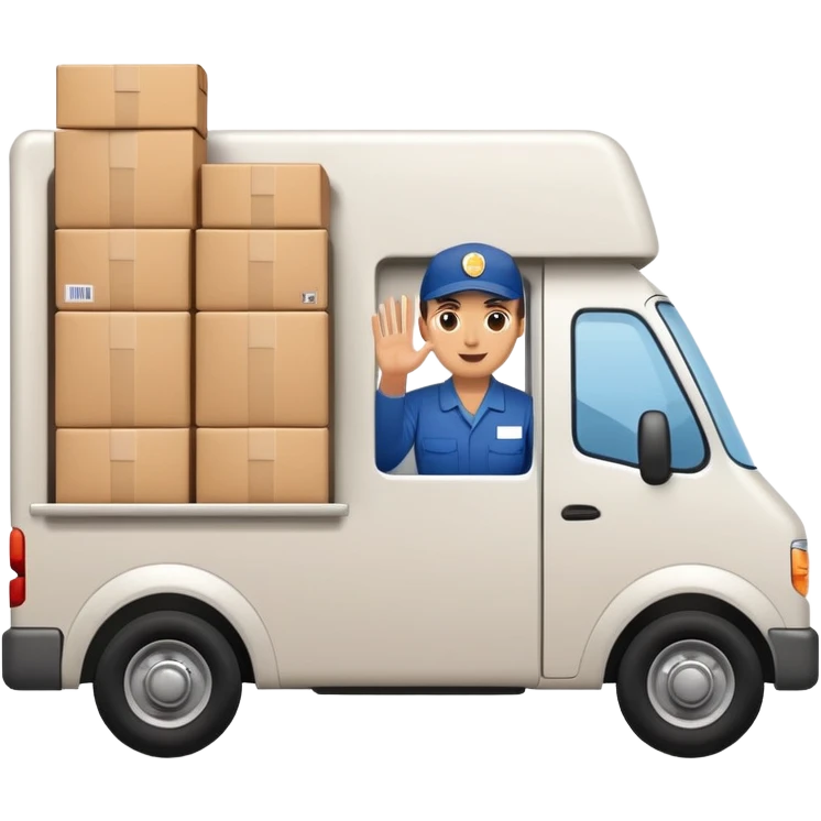 delivery truck driving with a supplier waving from the window, full of packages emoji