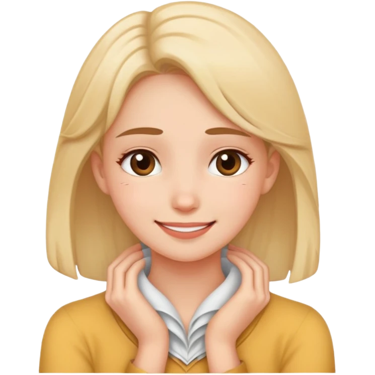 Girl with tired eyes and a smile holding her neck  emoji