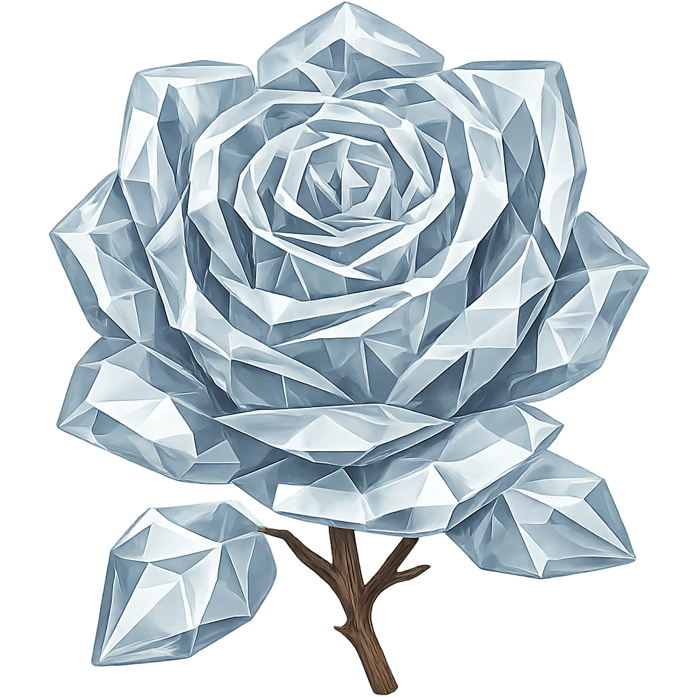 Make the rose made of ice look like crystal, keeping the emoji style appearance. The image should have no background and maintain the original emoji style look. emoji
