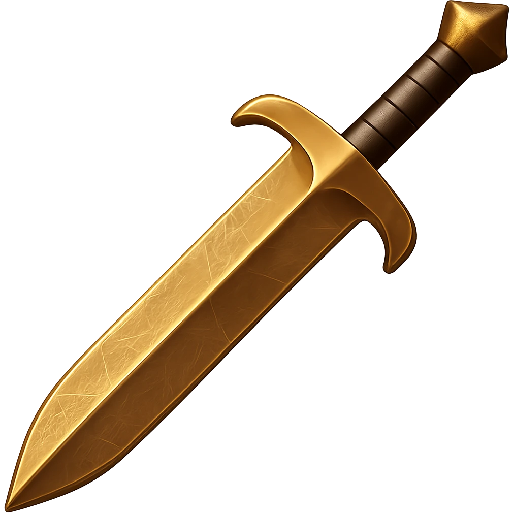 Make the bronze greatsword more shiny and metallic with visible scratches, keeping the worn look, in the style of emoji (apple style emojis). emoji