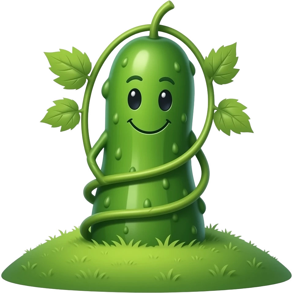 a pickle climbing up a hill with a happy expression, and a realistic stem emoji