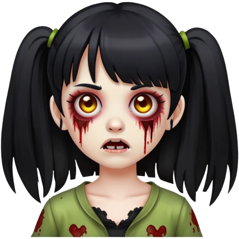 Generate an girl zombie emoji with Black straight hair bangs and pigtails  emoji