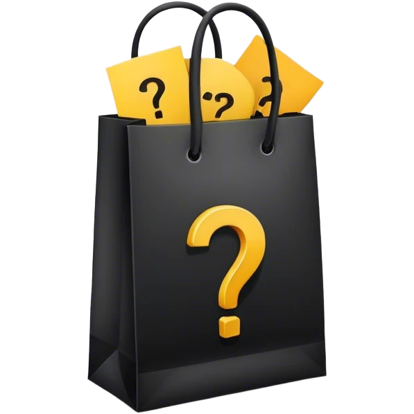 black goodiebag with questions mark stuffed in it  emoji