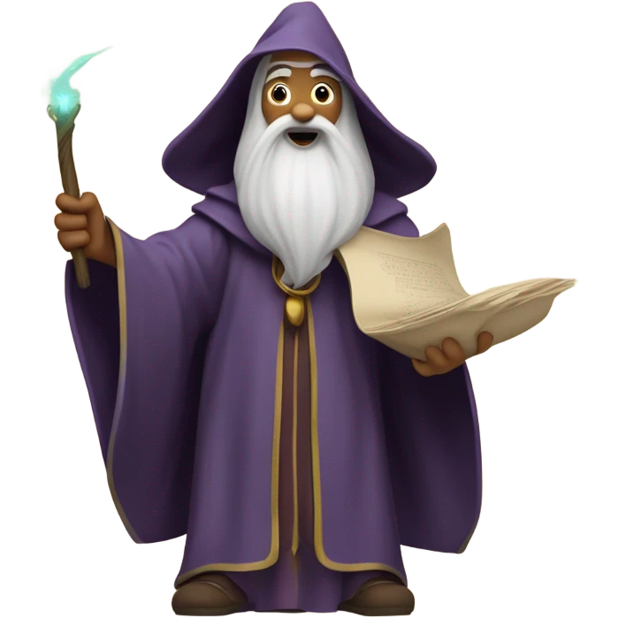 Wizard holding a schedule and waving his wand at it emoji