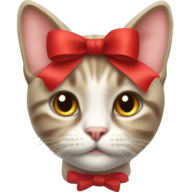 cat with a cute red bow emoji