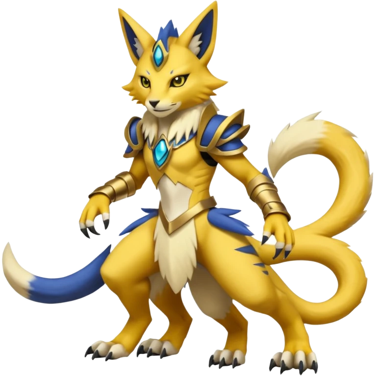 Vernid-Lombax-Koraidon-Renamon-Zeraora-Bastet-Fakémon-Digimon-hybrid-fusion-creature, full body emoji