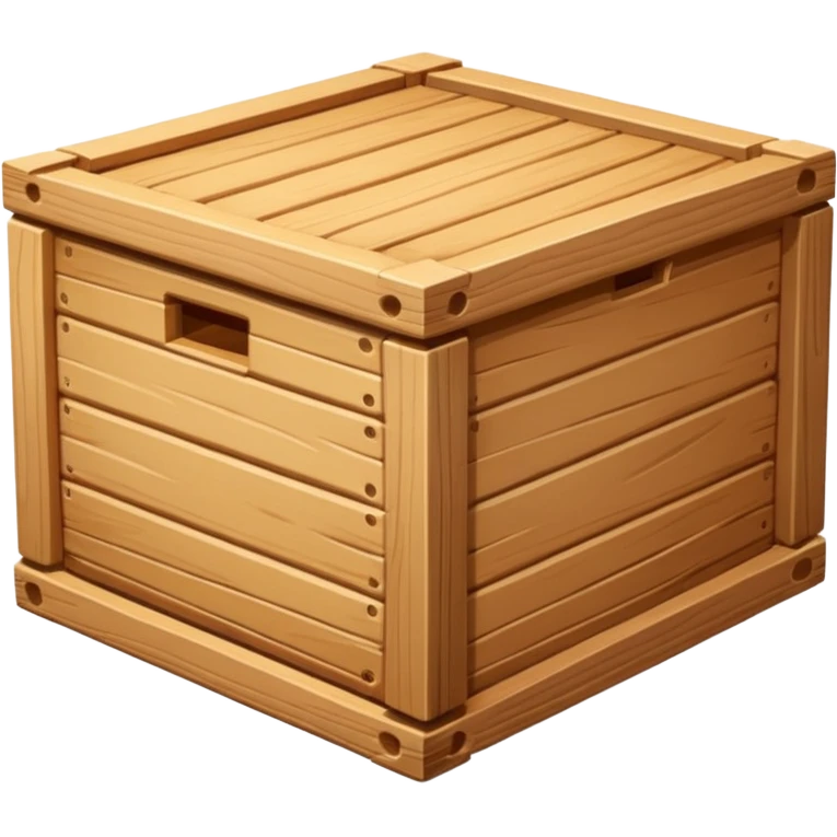 wooden box emoji, log resting diagonally inside an open crate, detailed wood grain, bright and clean, apple emoji style emoji