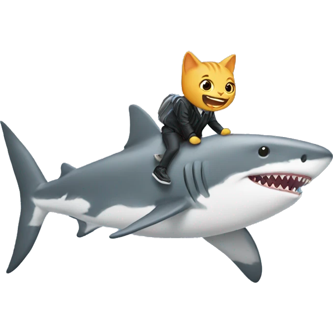 a cat riding a shark emoji
