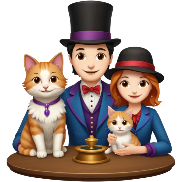 magician couple and their pet cat emoji