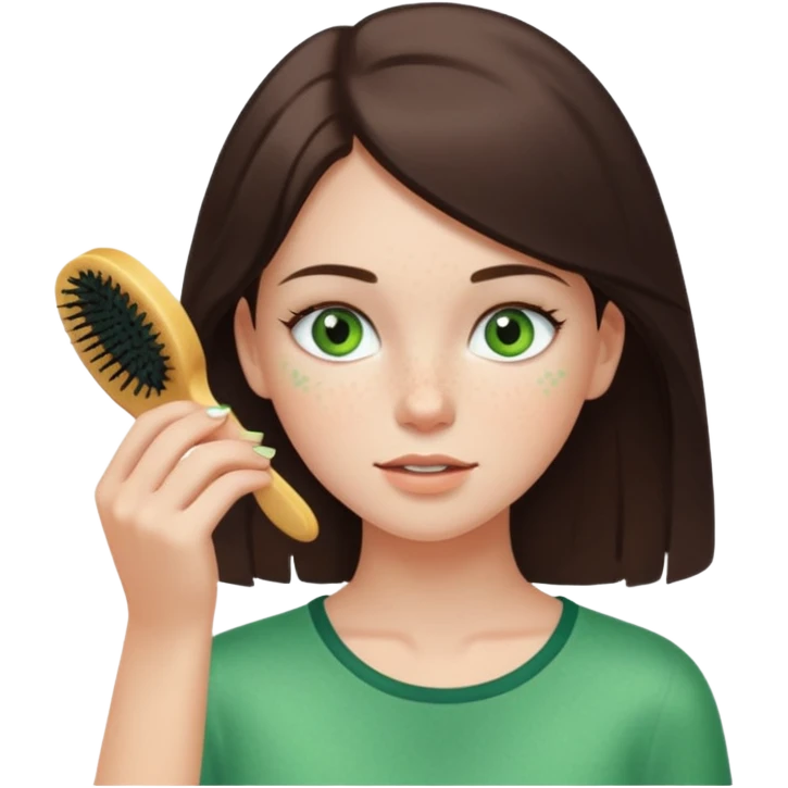 a white brunette girl with green eyes and freckles getting ready in the morning emoji