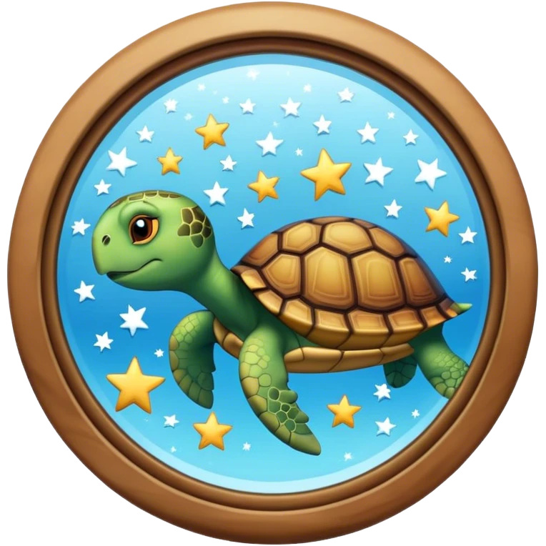 Turtle reflection in a mirror with stars emoji