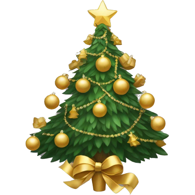 Christmas tree with gold ornaments and bows  emoji