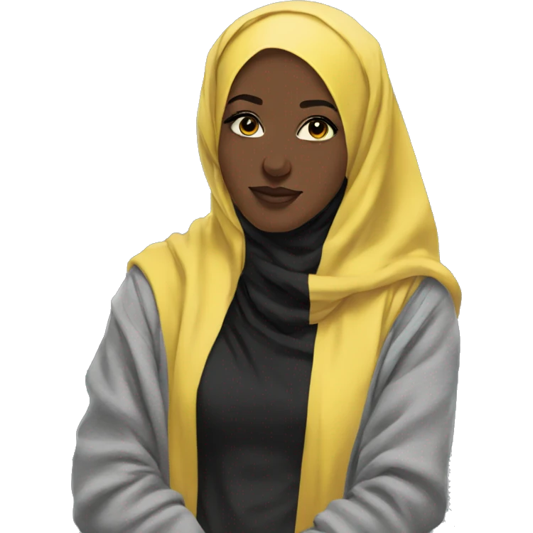 aesthetic cozy black hijabi standing in yellow emoji