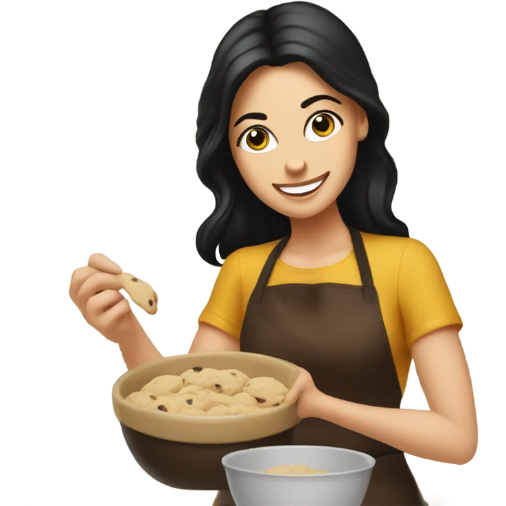 White girl with black hair baking cookies emoji