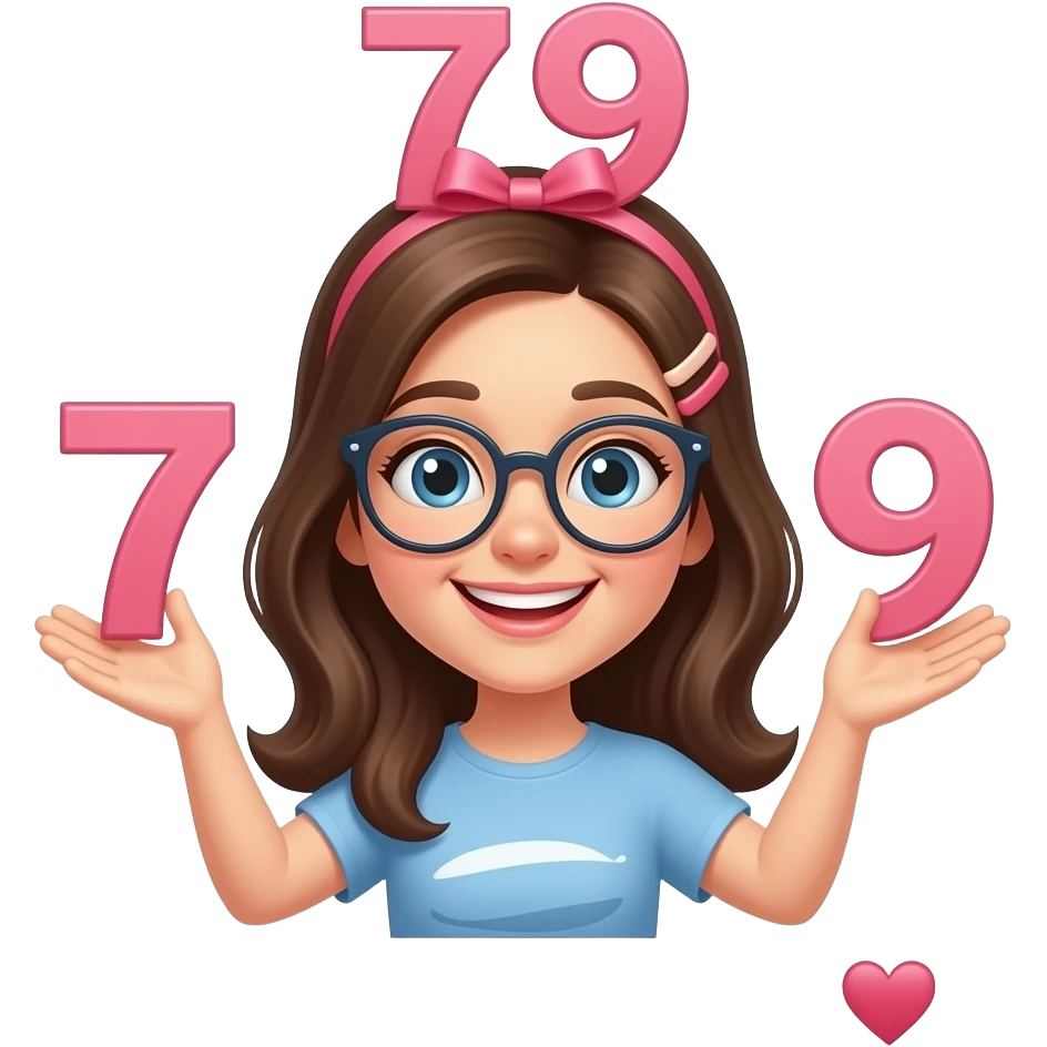 Şimdi senden gülen bir yüz ve bir elinde 7 bir elindede 9 olsun başını tam üstünede 79 istiyorum başının föşesine bir pembe kurdele koy ama kız olsun ve gözlük taksın ve alta şunu yaz seni seviyorum 79 ❤️ yaz emoji