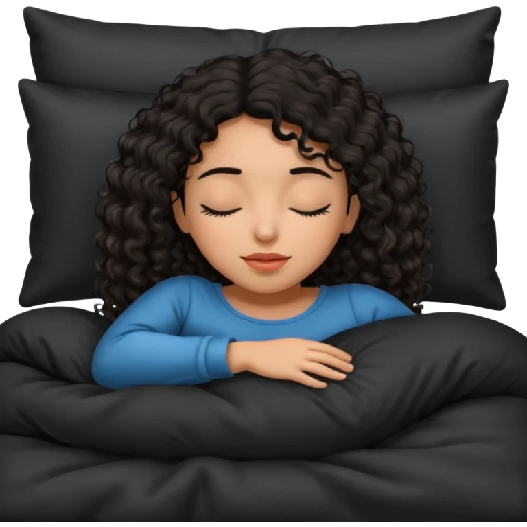 Sleeping Spanish girl on black pillow dark curly hair mixed skin emoji