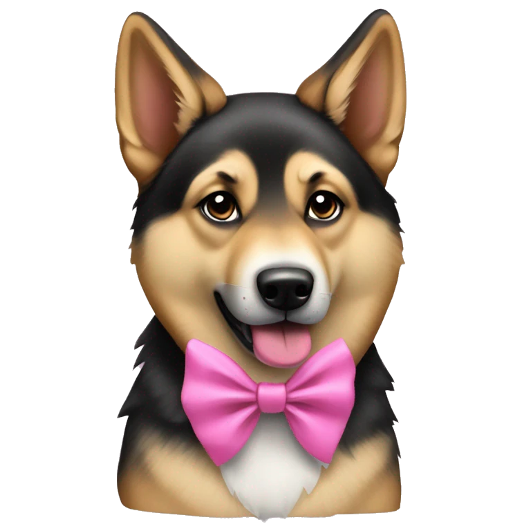 German Shepard husky dog with a pink bow emoji
