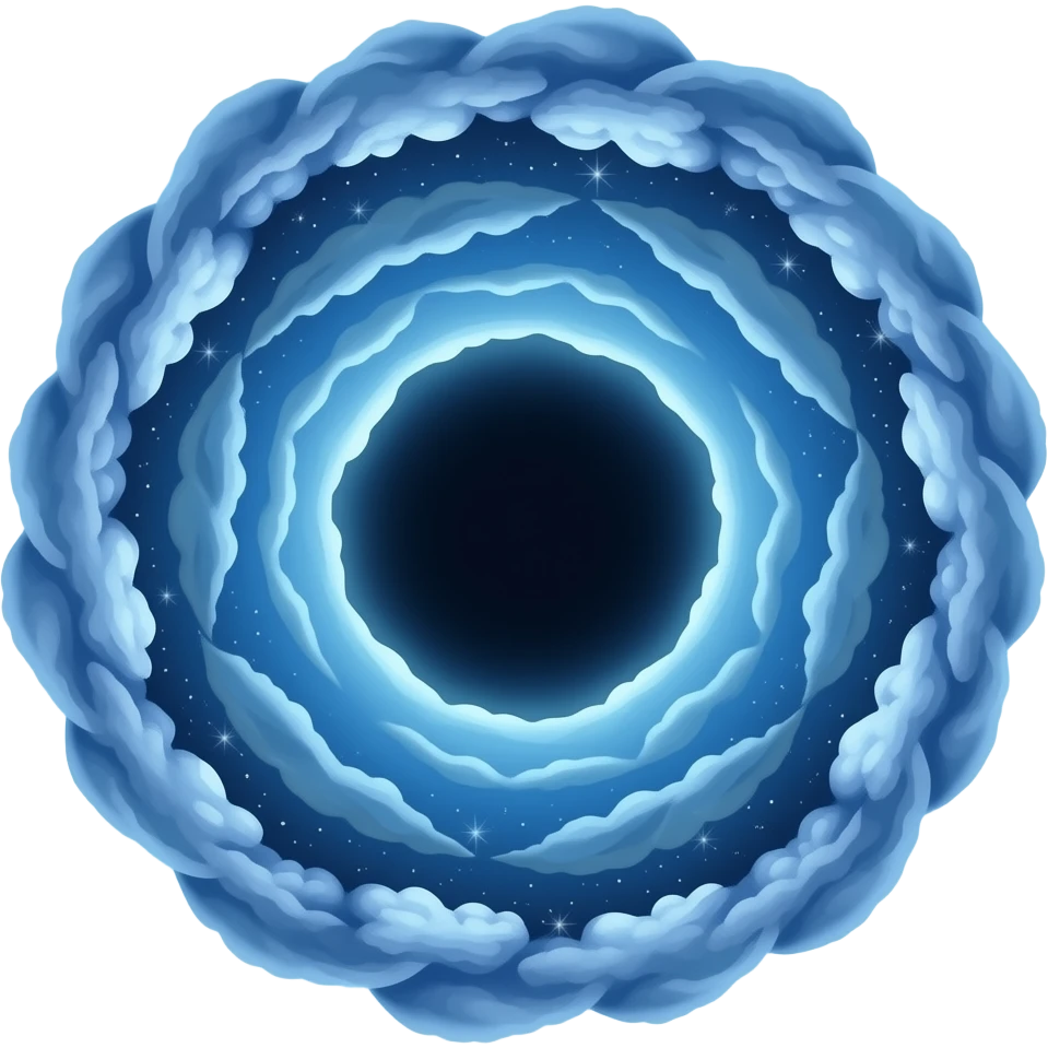 Blue  round black hole in space made up of spiral clouds and sparks emoji