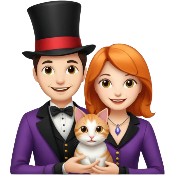 magician couple and their pet cat emoji