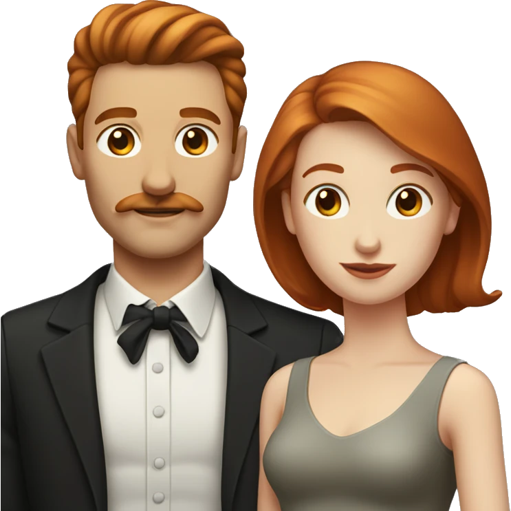 Pale Redhead woman with a man with slicked back brown haired with a moustache emoji