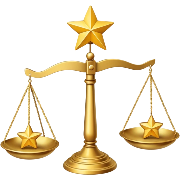 A scale balancing one big star on one side and two smaller stars on the other side emoji