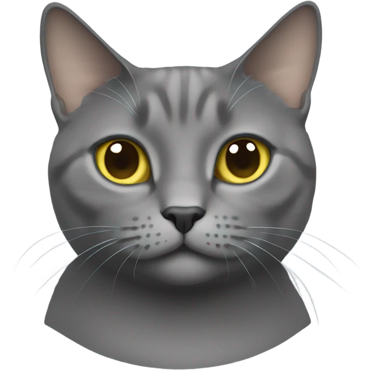 Chartreux cat sitting gracefully, showing its full face, neck, and upper chest area. emoji