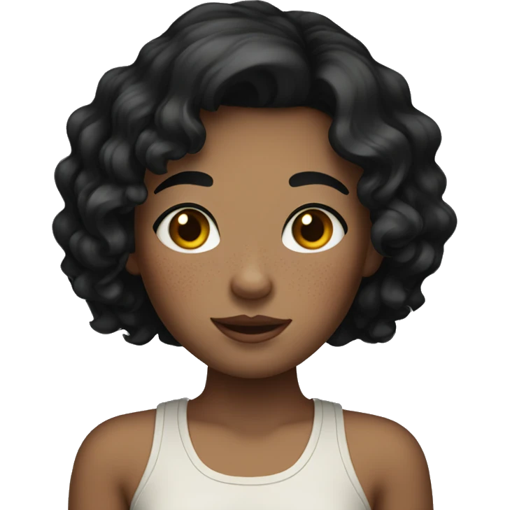 Girl with short black wavy hair and freckles  emoji